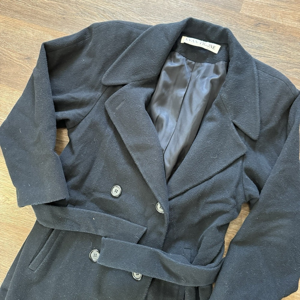 VTG Evan‎ Picone Wool Cashmere Blend Long Coat Black Classy READ